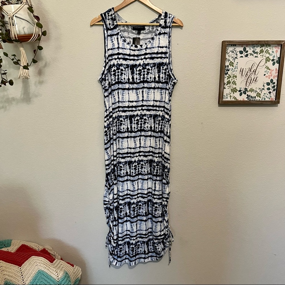 Lane Bryant blue white tie dye stripe midi sheath dress 14/16 NWT